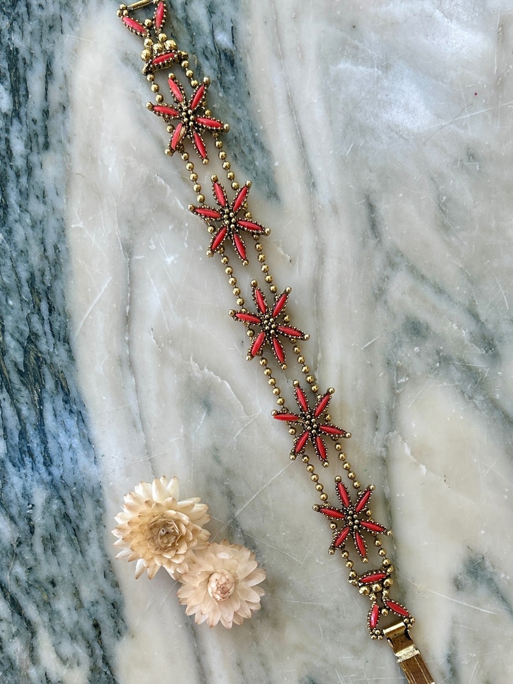 Antique Orange Flower Bracelet